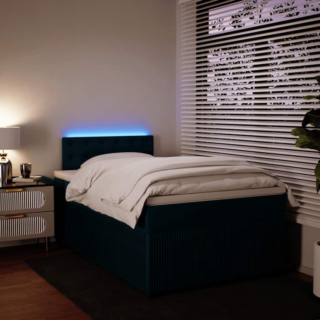 Κρεβάτι Boxspring με Στρώμα Μπλε 120x190 εκ. Βελούδινο