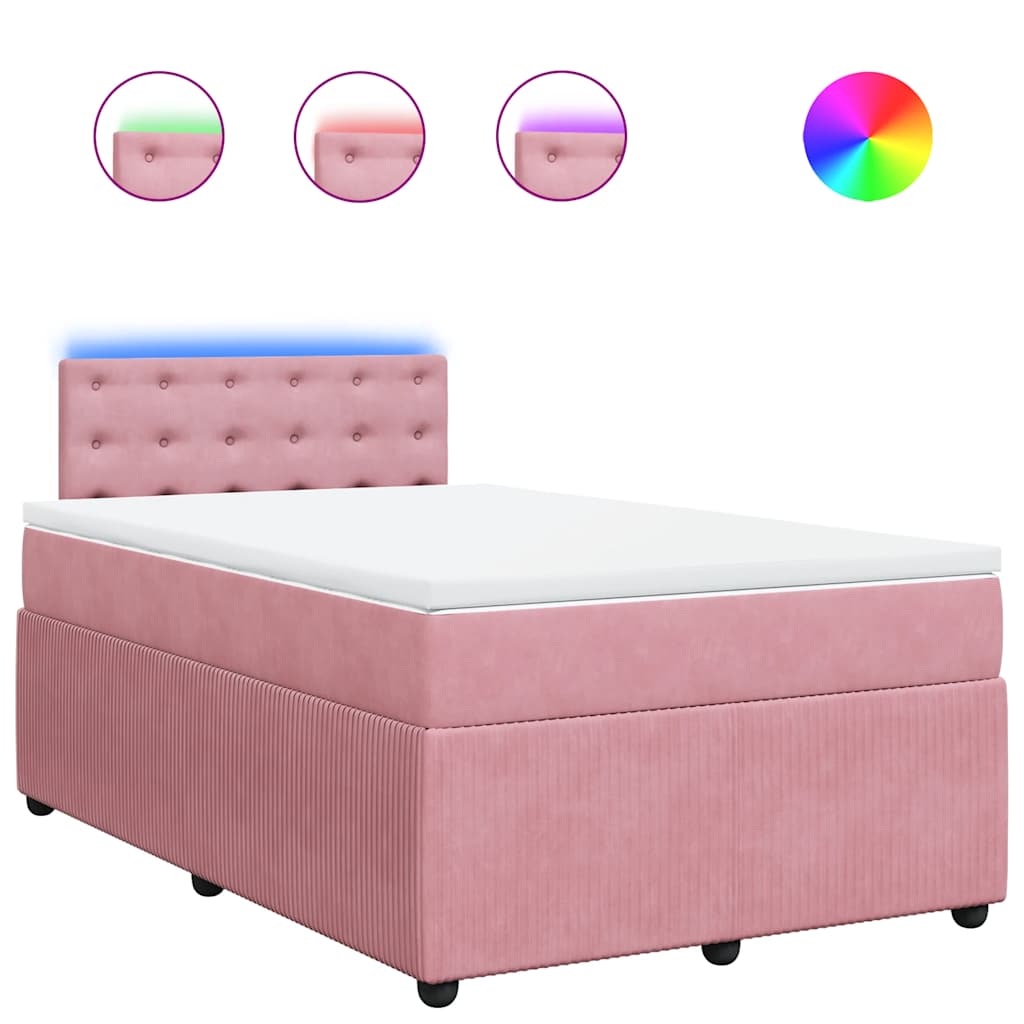 Κρεβάτι Boxspring με Στρώμα Ροζ 120x190 εκ. Βελούδινο - Pakobazaar