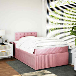 Κρεβάτι Boxspring με Στρώμα Ροζ 120x190 εκ. Βελούδινο - Pakobazaar