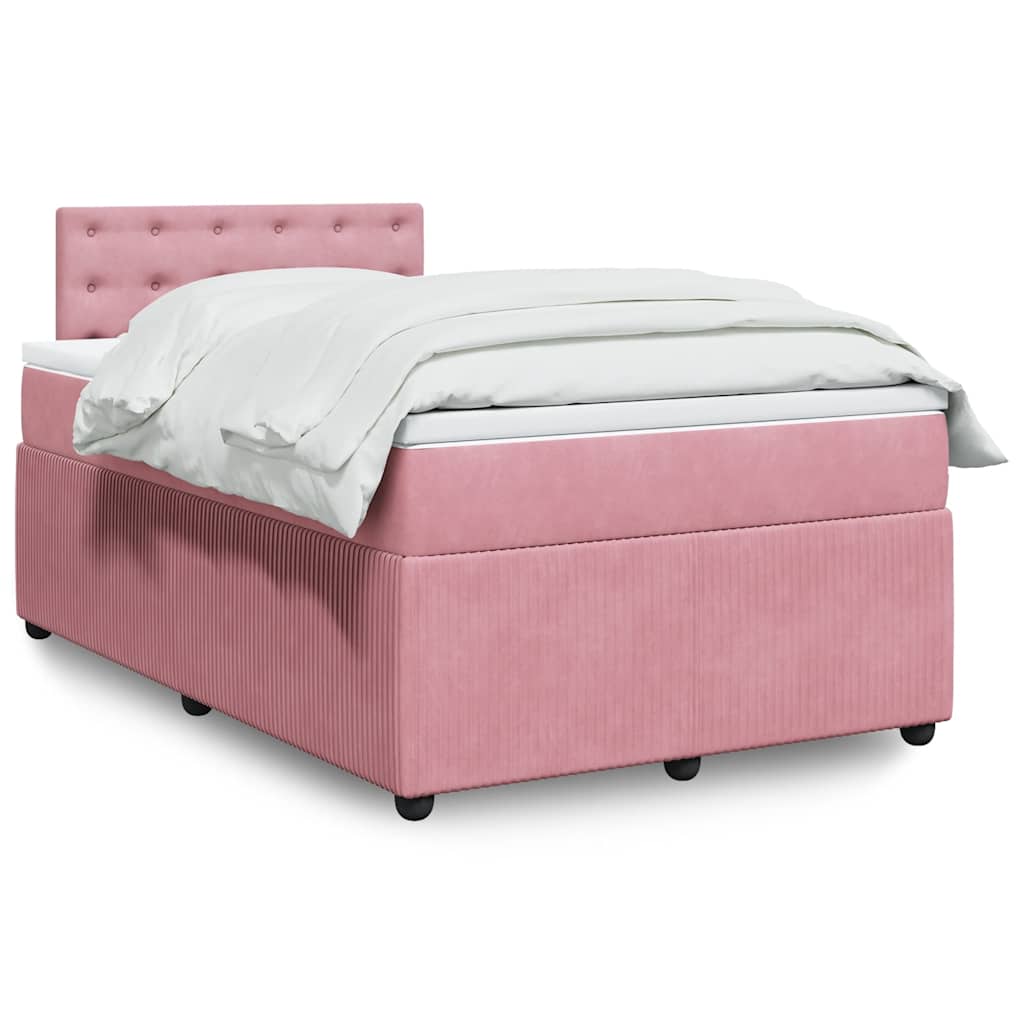 Κρεβάτι Boxspring με Στρώμα Ροζ 120x190 εκ. Βελούδινο - Pakobazaar