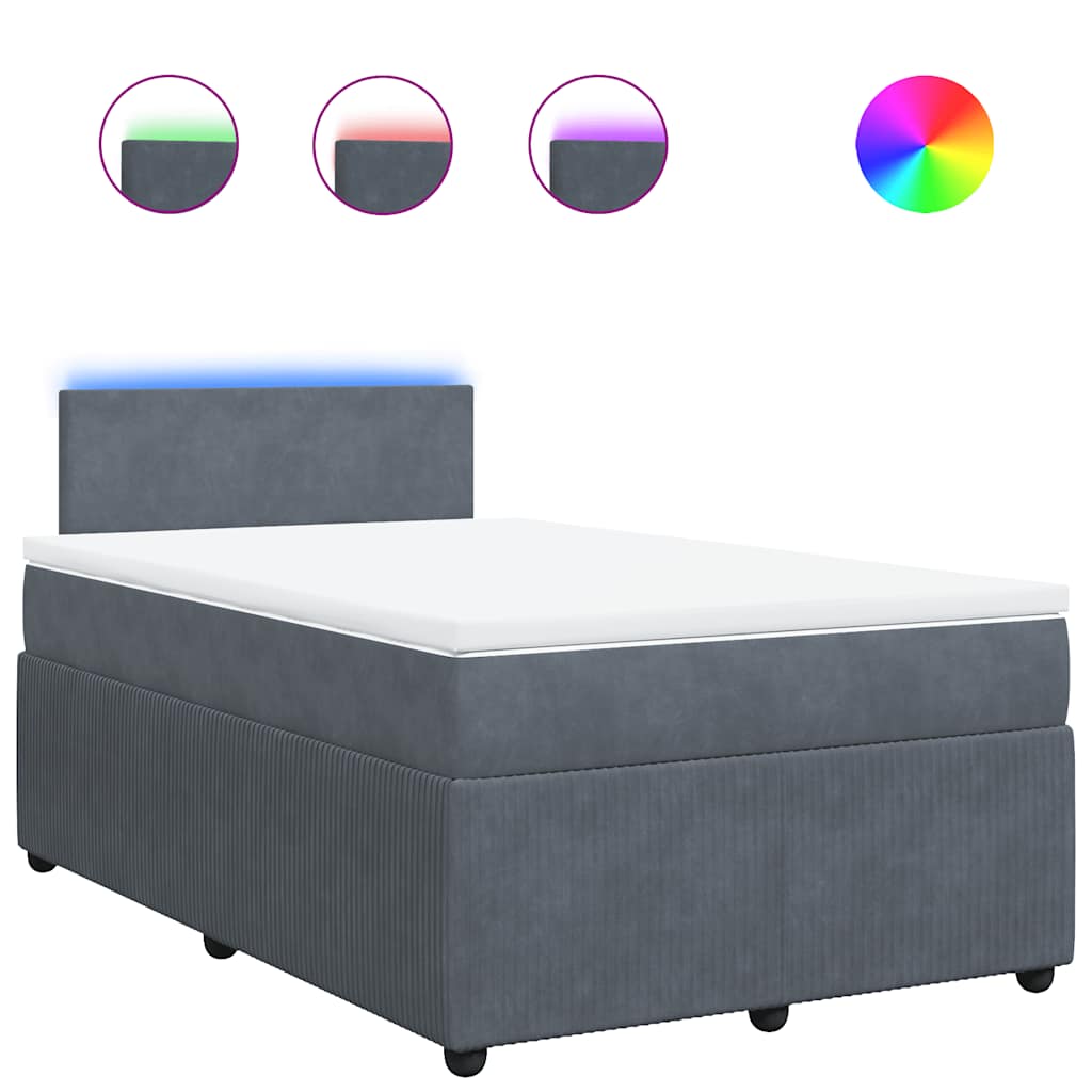 Κρεβάτι Boxspring με Στρώμα Σκούρο Γκρι 120x200 εκ. Βελούδινο - Pakobazaar