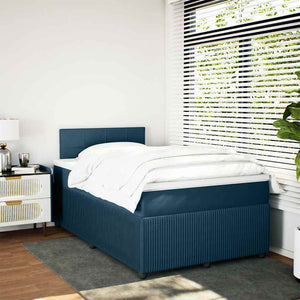 Κρεβάτι Boxspring με Στρώμα Μπλε 120x200 εκ. Βελούδινο - Pakobazaar