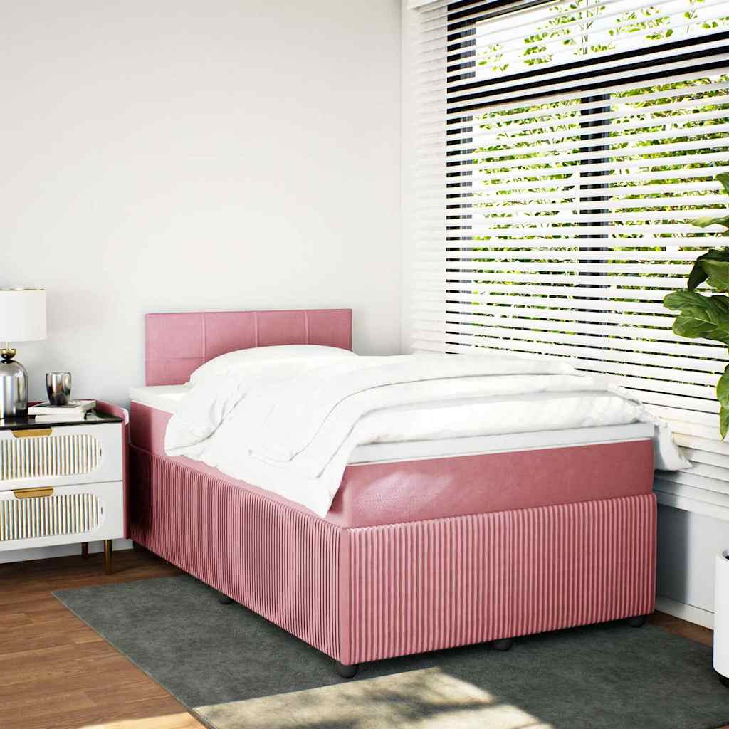 Κρεβάτι Boxspring με Στρώμα Ροζ 120x200 εκ. Βελούδινο - Pakobazaar
