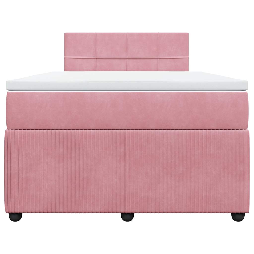 Κρεβάτι Boxspring με Στρώμα Ροζ 120x200 εκ. Βελούδινο - Pakobazaar