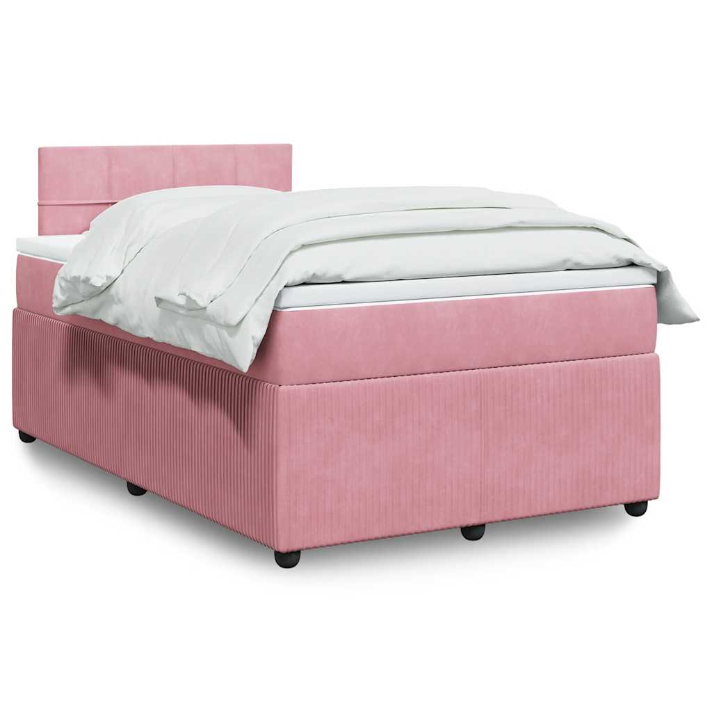 Κρεβάτι Boxspring με Στρώμα Ροζ 120x200 εκ. Βελούδινο - Pakobazaar