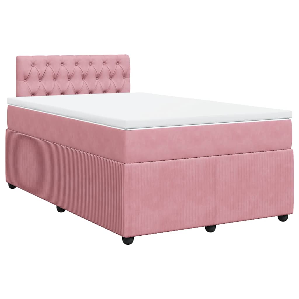 Κρεβάτι Boxspring με Στρώμα Ροζ 120x200 εκ. Βελούδινο - Pakobazaar