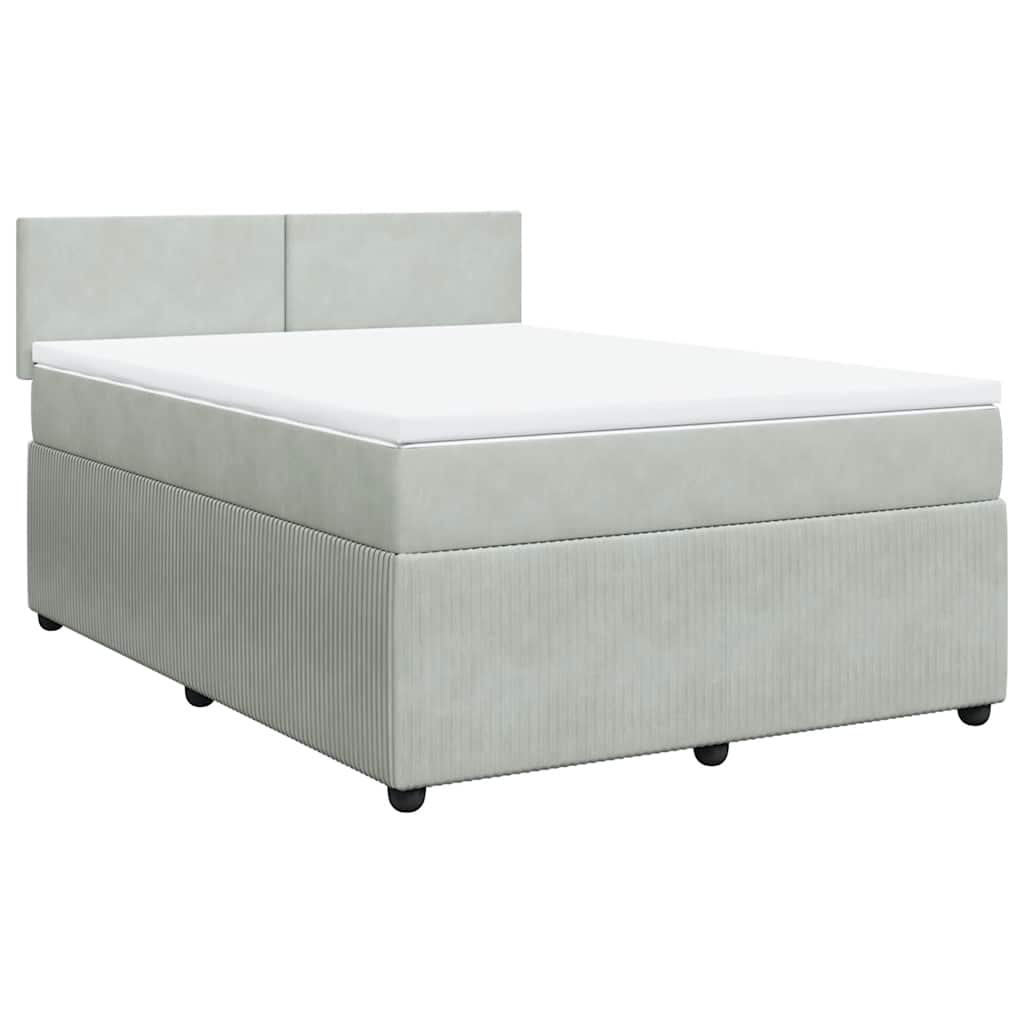 Κρεβάτι Boxspring με Στρώμα Ανοιχτό Γκρι 140x190 εκ. Βελούδινο - Pakobazaar