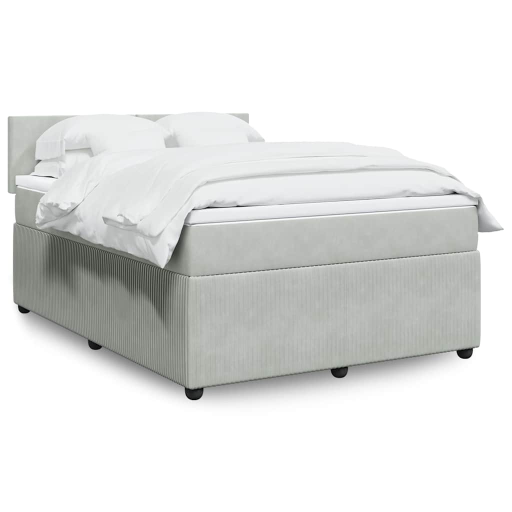 Κρεβάτι Boxspring με Στρώμα Ανοιχτό Γκρι 140x190 εκ. Βελούδινο - Pakobazaar