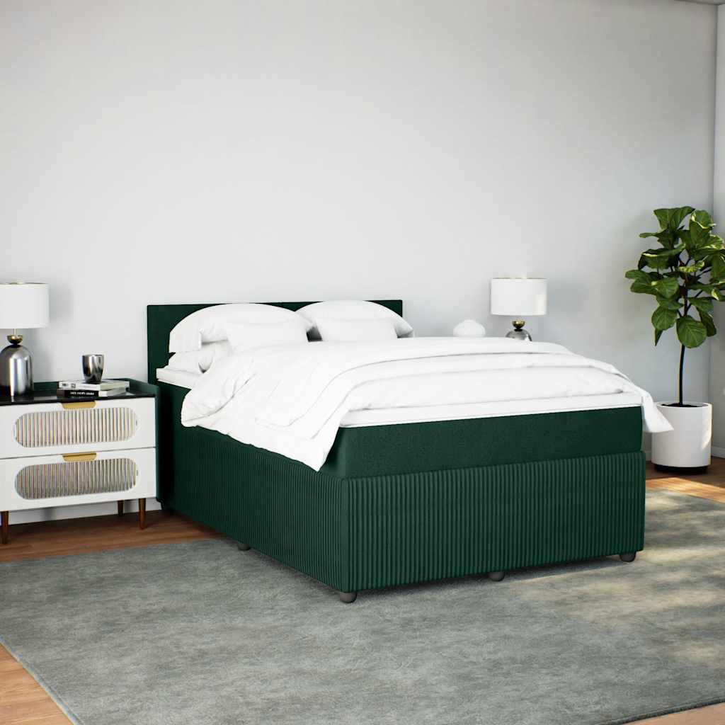 Κρεβάτι Boxspring με Στρώμα Σκούρο Πράσινο 140x190εκ. Βελούδινο - Pakobazaar