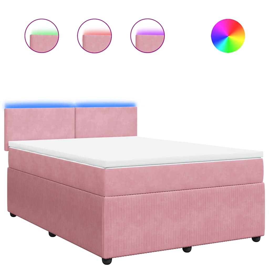 Κρεβάτι Boxspring με Στρώμα Ροζ 140x190 εκ. Βελούδινο - Pakobazaar