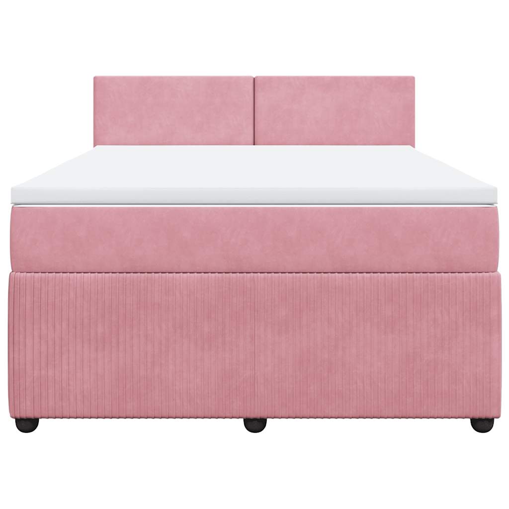 Κρεβάτι Boxspring με Στρώμα Ροζ 140x190 εκ. Βελούδινο - Pakobazaar