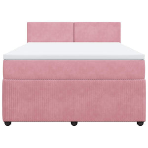 Κρεβάτι Boxspring με Στρώμα Ροζ 140x190 εκ. Βελούδινο - Pakobazaar