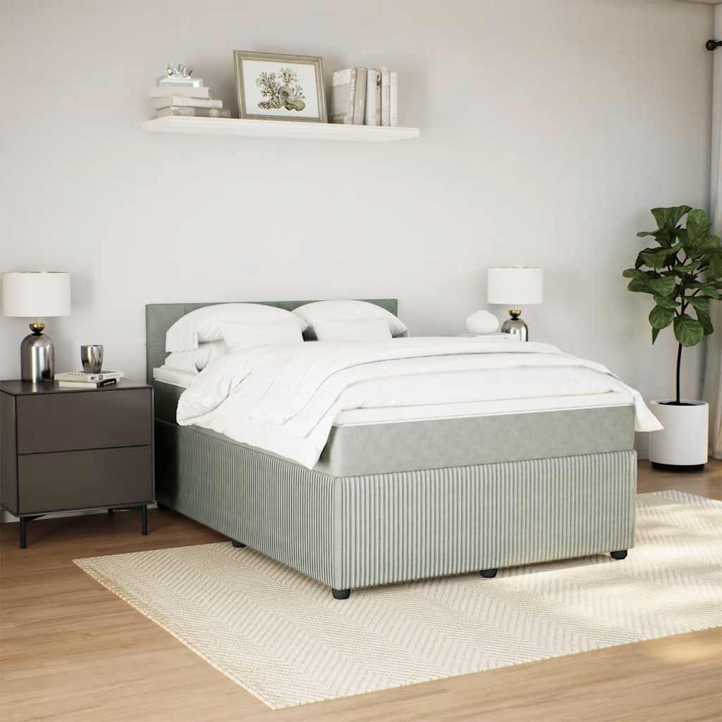 Κρεβάτι Boxspring με Στρώμα Ανοιχτό Γκρι 140x190 εκ. Βελούδινο - Pakobazaar