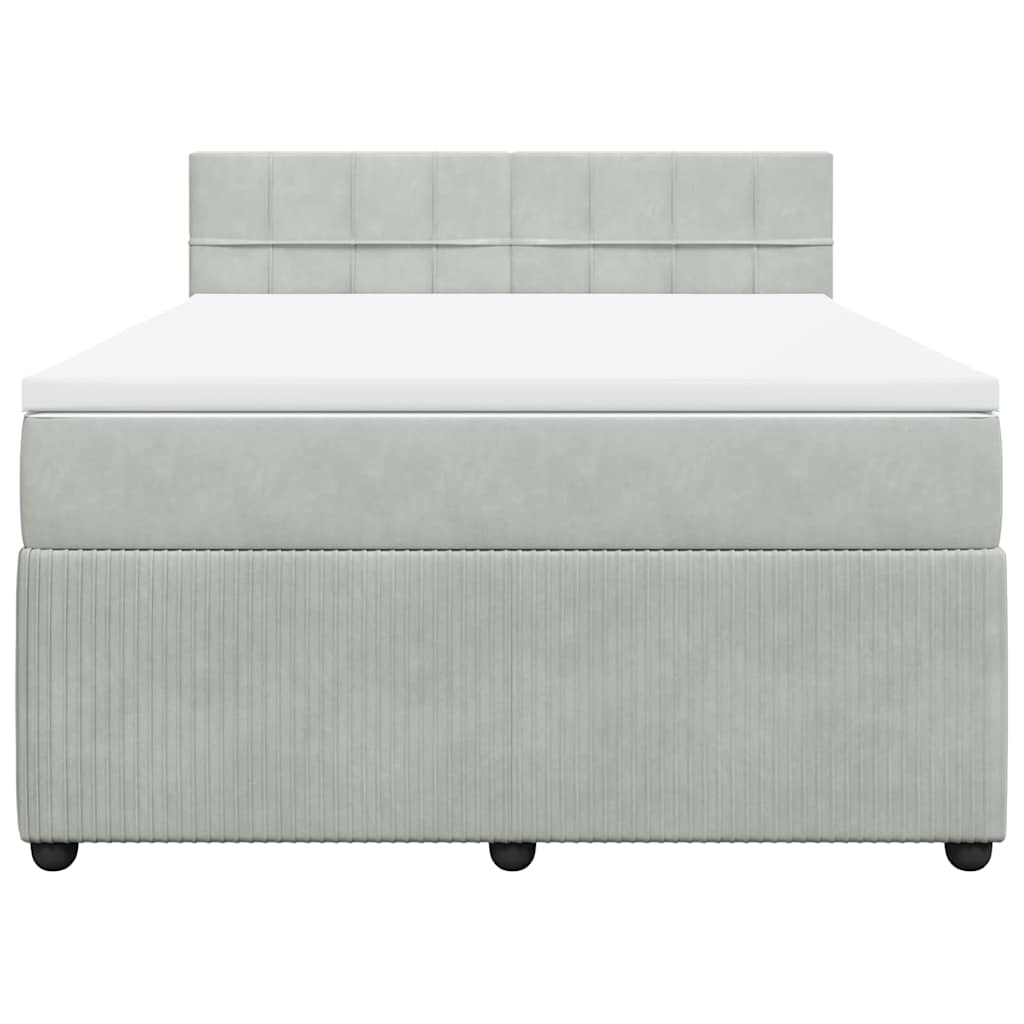 Κρεβάτι Boxspring με Στρώμα Ανοιχτό Γκρι 140x190 εκ. Βελούδινο - Pakobazaar