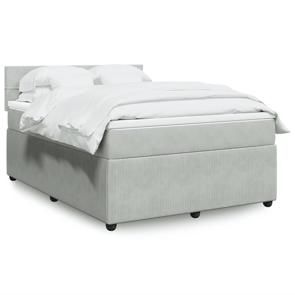 Κρεβάτι Boxspring με Στρώμα Ανοιχτό Γκρι 140x190 εκ. Βελούδινο - Pakobazaar