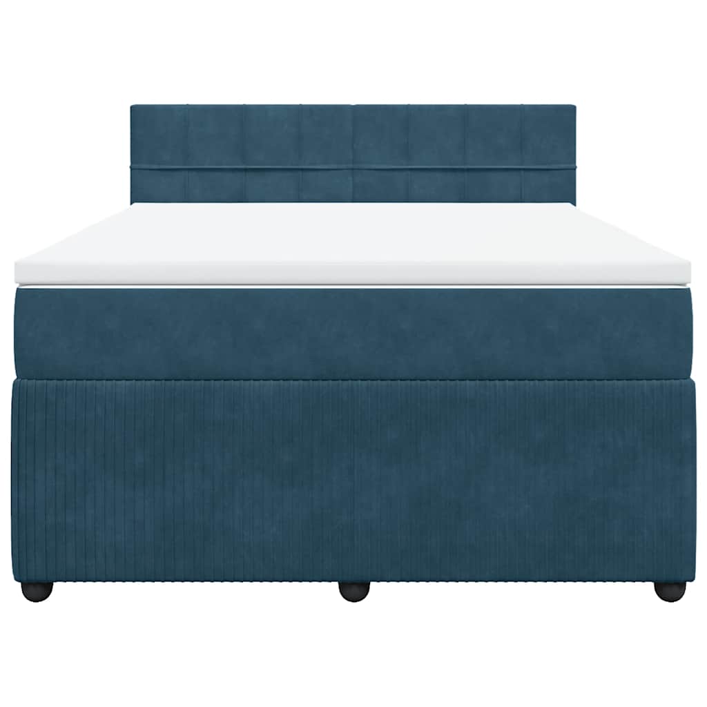 Κρεβάτι Boxspring με Στρώμα Μπλε 140x190 εκ. Βελούδινο - Pakobazaar