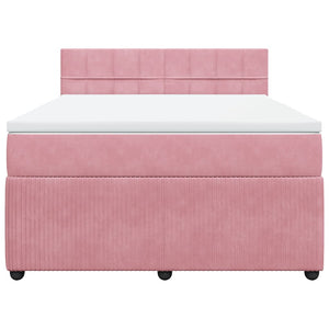 Κρεβάτι Boxspring με Στρώμα Ροζ 140x190 εκ. Βελούδινο - Pakobazaar