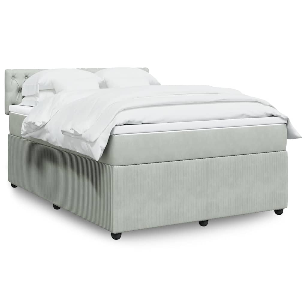 Κρεβάτι Boxspring με Στρώμα Ανοιχτό Γκρι 140x190 εκ. Βελούδινο - Pakobazaar