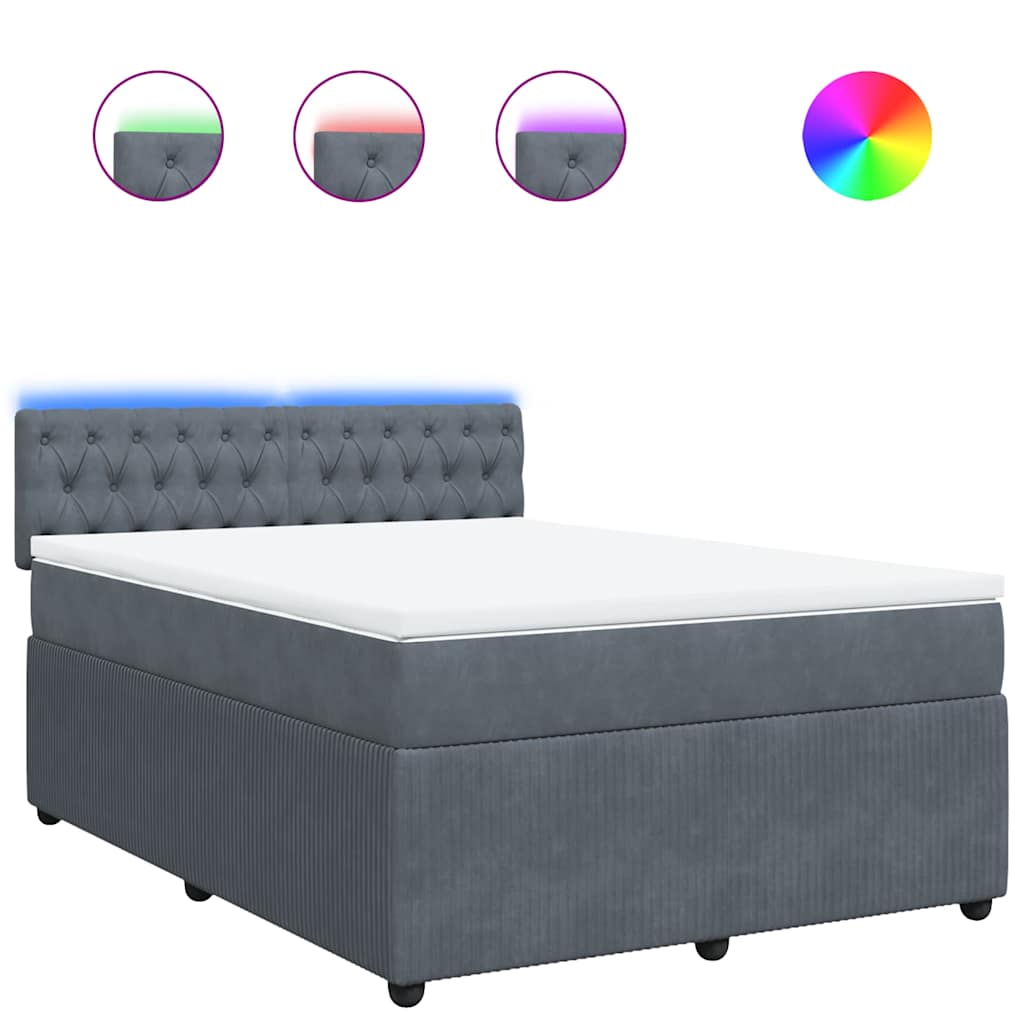 Κρεβάτι Boxspring με Στρώμα Σκούρο Γκρι 140x190 εκ. Βελούδινο - Pakobazaar
