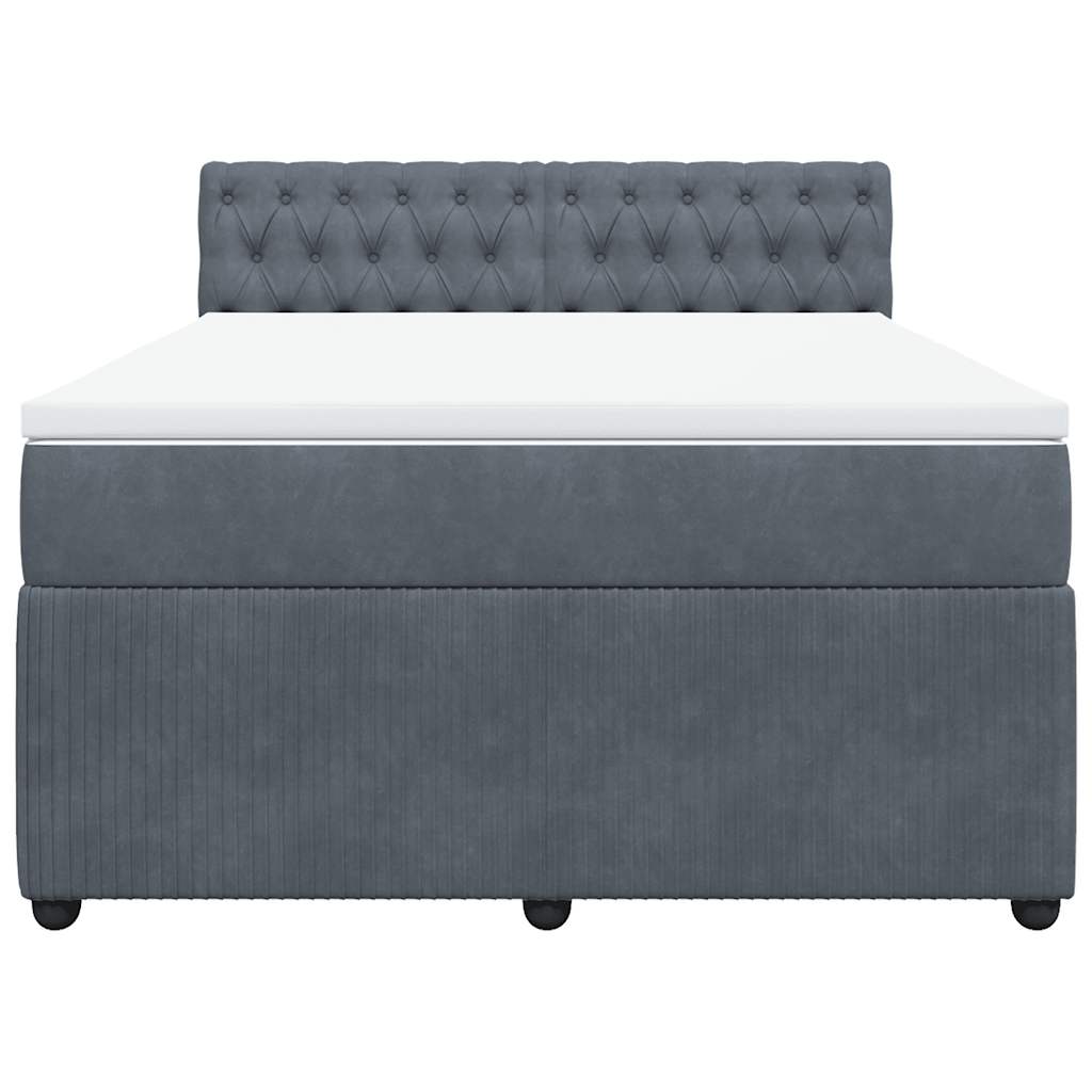 Κρεβάτι Boxspring με Στρώμα Σκούρο Γκρι 140x190 εκ. Βελούδινο - Pakobazaar