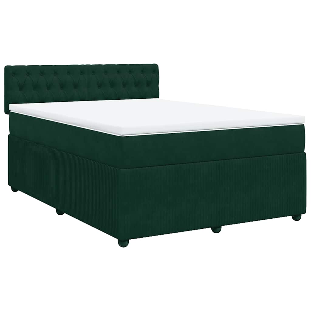 Κρεβάτι Boxspring με Στρώμα Σκούρο Πράσινο 140x190εκ. Βελούδινο - Pakobazaar