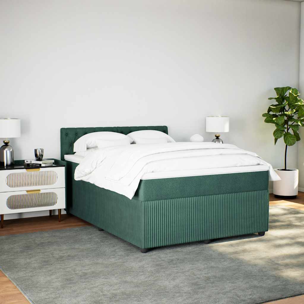 Κρεβάτι Boxspring με Στρώμα Σκούρο Πράσινο 140x190εκ. Βελούδινο - Pakobazaar
