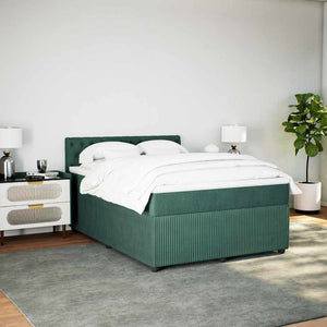 Κρεβάτι Boxspring με Στρώμα Σκούρο Πράσινο 140x190εκ. Βελούδινο - Pakobazaar