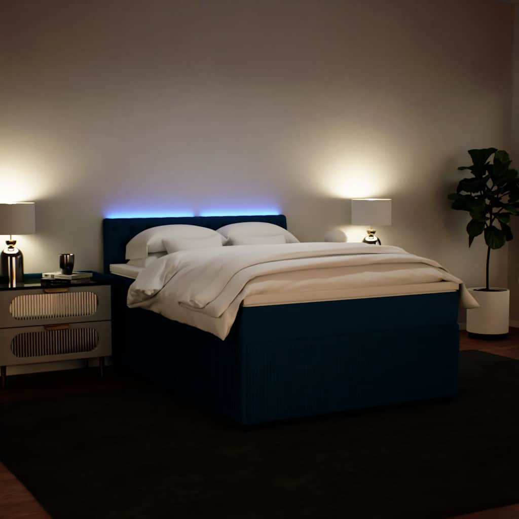 Κρεβάτι Boxspring με Στρώμα Μπλε 140x190 εκ. Βελούδινο - Pakobazaar