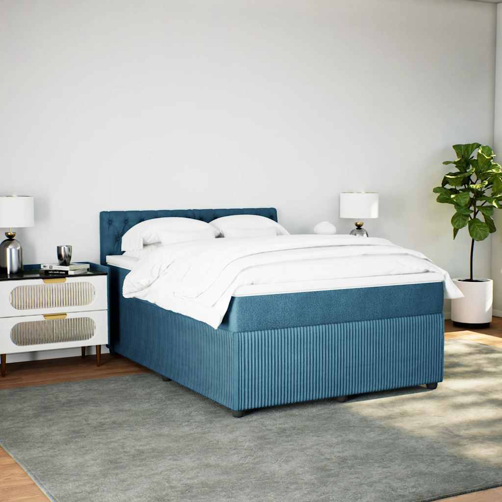 Κρεβάτι Boxspring με Στρώμα Μπλε 140x190 εκ. Βελούδινο - Pakobazaar