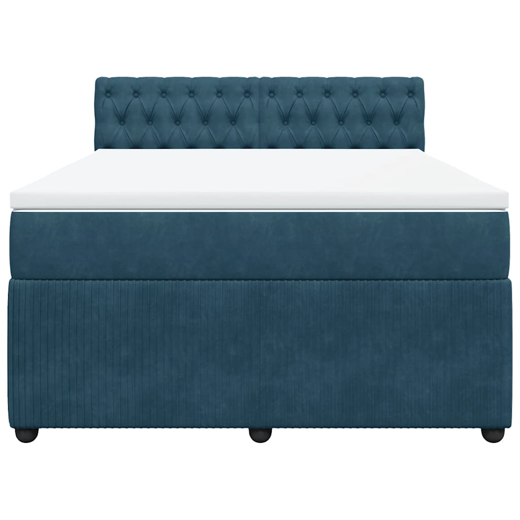 Κρεβάτι Boxspring με Στρώμα Μπλε 140x190 εκ. Βελούδινο - Pakobazaar