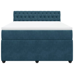 Κρεβάτι Boxspring με Στρώμα Μπλε 140x190 εκ. Βελούδινο - Pakobazaar