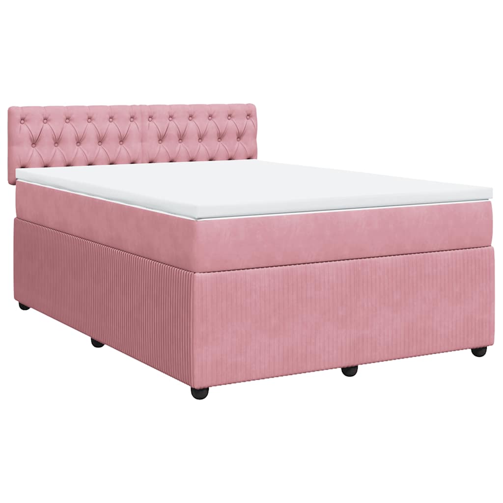 Κρεβάτι Boxspring με Στρώμα Ροζ 140x190 εκ. Βελούδινο - Pakobazaar