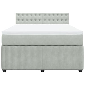 Κρεβάτι Boxspring με Στρώμα Ανοιχτό Γκρι 140x190 εκ. Βελούδινο - Pakobazaar