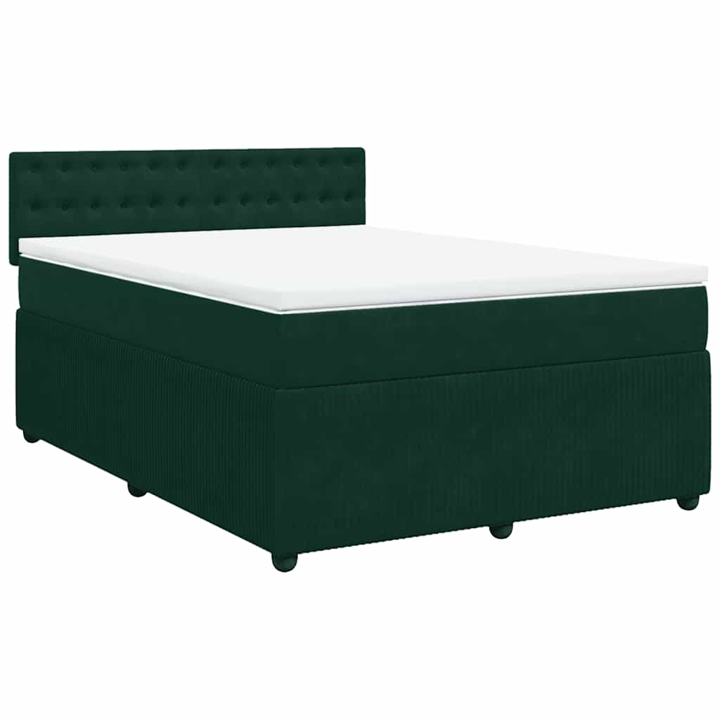 Κρεβάτι Boxspring με Στρώμα Σκούρο Πράσινο 140x190εκ. Βελούδινο - Pakobazaar