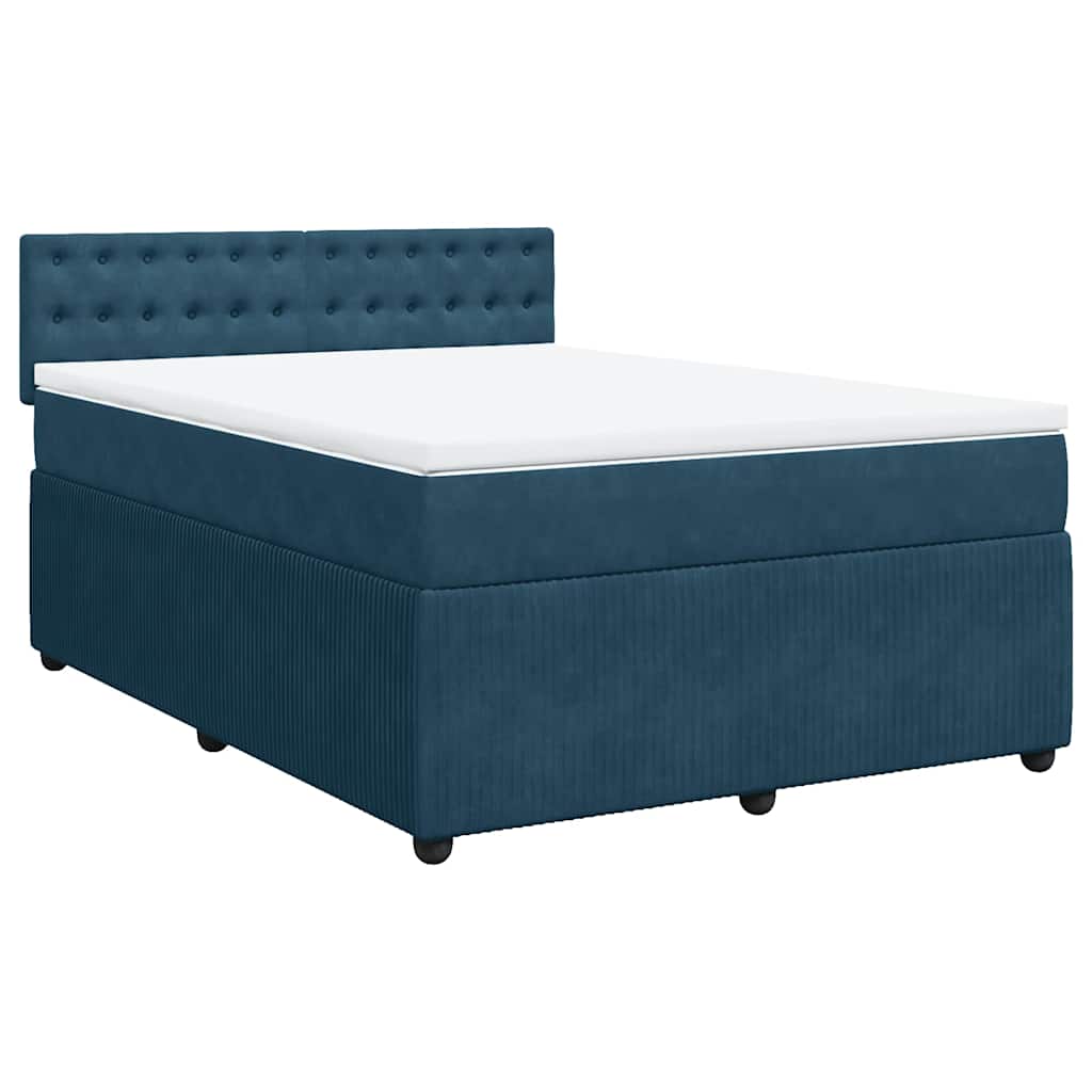 Κρεβάτι Boxspring με Στρώμα Μπλε 140x190 εκ. Βελούδινο - Pakobazaar