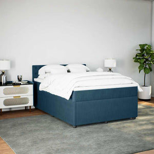Κρεβάτι Boxspring με Στρώμα Μπλε 140x190 εκ. Βελούδινο - Pakobazaar