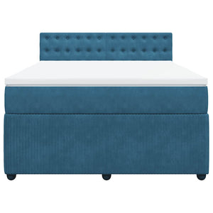 Κρεβάτι Boxspring με Στρώμα Μπλε 140x190 εκ. Βελούδινο - Pakobazaar