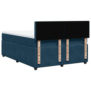 Κρεβάτι Boxspring με Στρώμα Μπλε 140x190 εκ. Βελούδινο - Pakobazaar