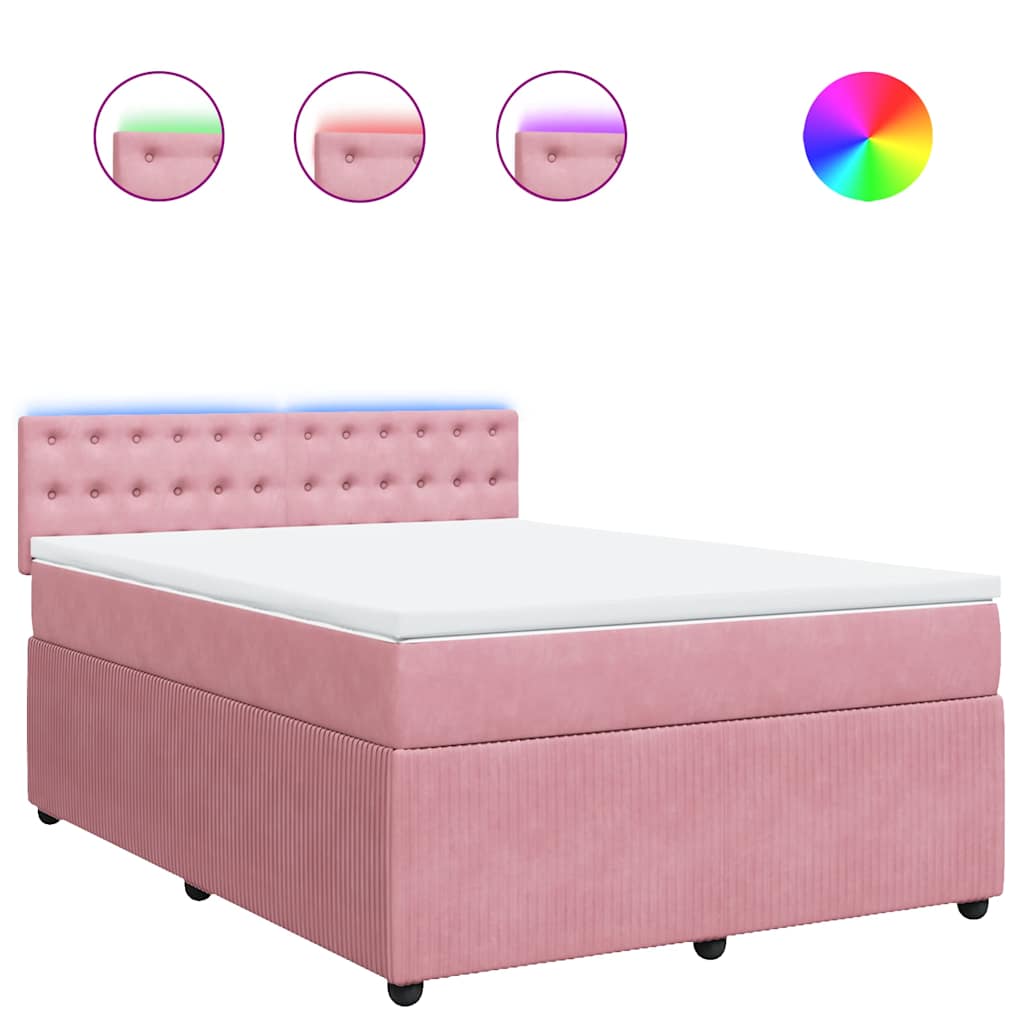 Κρεβάτι Boxspring με Στρώμα Ροζ 140x190 εκ. Βελούδινο - Pakobazaar