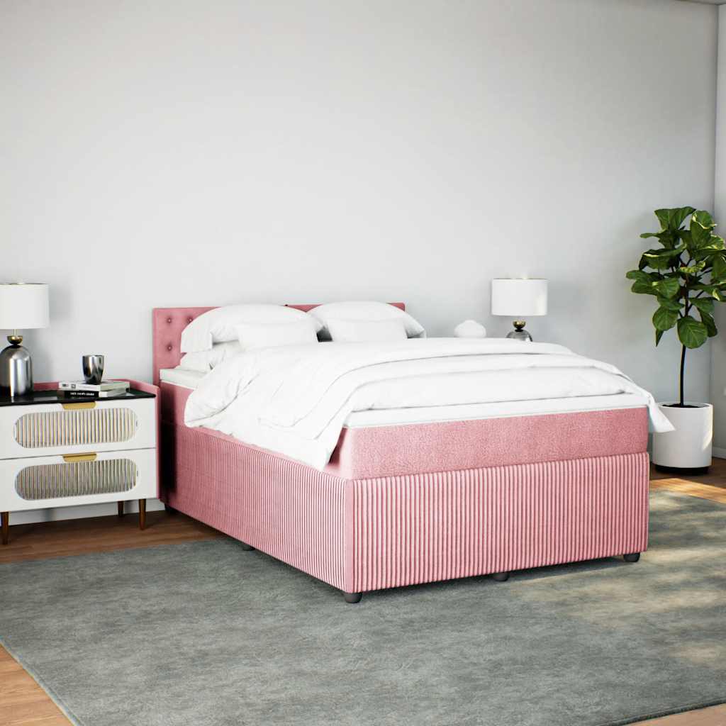 Κρεβάτι Boxspring με Στρώμα Ροζ 140x190 εκ. Βελούδινο - Pakobazaar