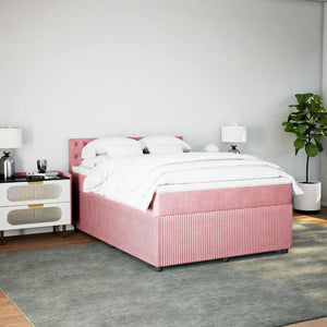 Κρεβάτι Boxspring με Στρώμα Ροζ 140x190 εκ. Βελούδινο - Pakobazaar