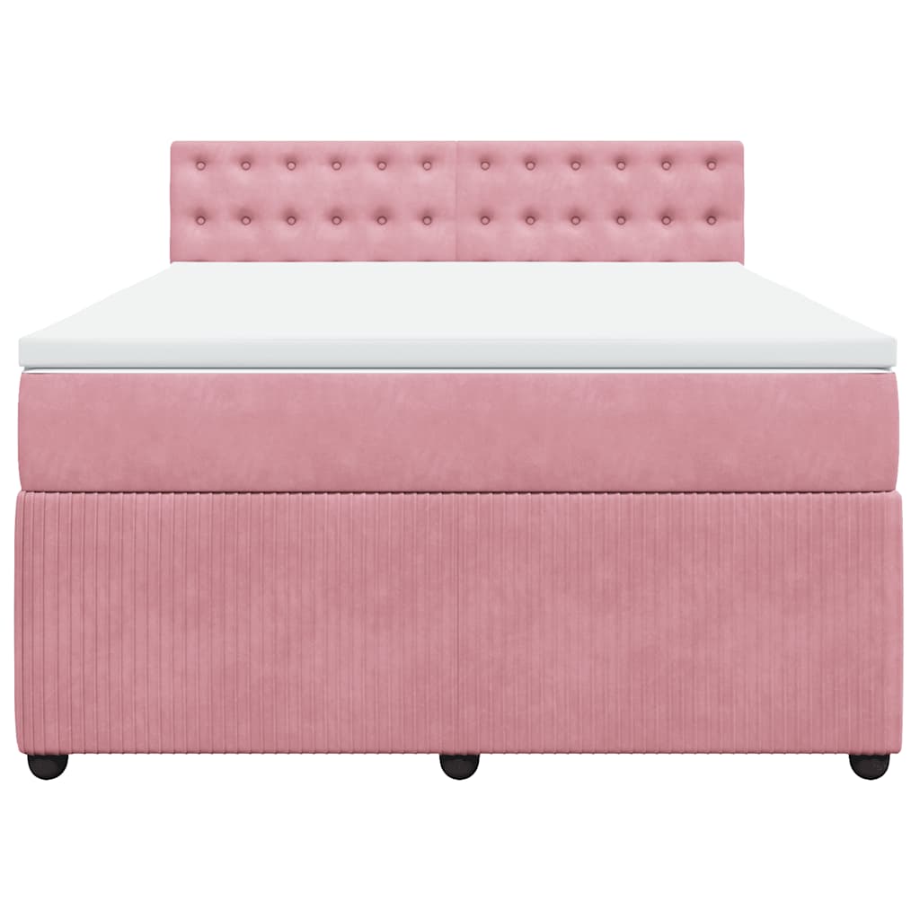 Κρεβάτι Boxspring με Στρώμα Ροζ 140x190 εκ. Βελούδινο - Pakobazaar