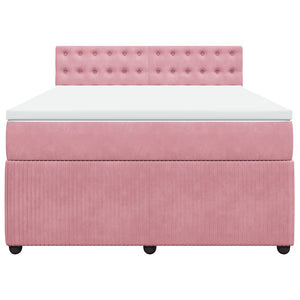Κρεβάτι Boxspring με Στρώμα Ροζ 140x190 εκ. Βελούδινο - Pakobazaar