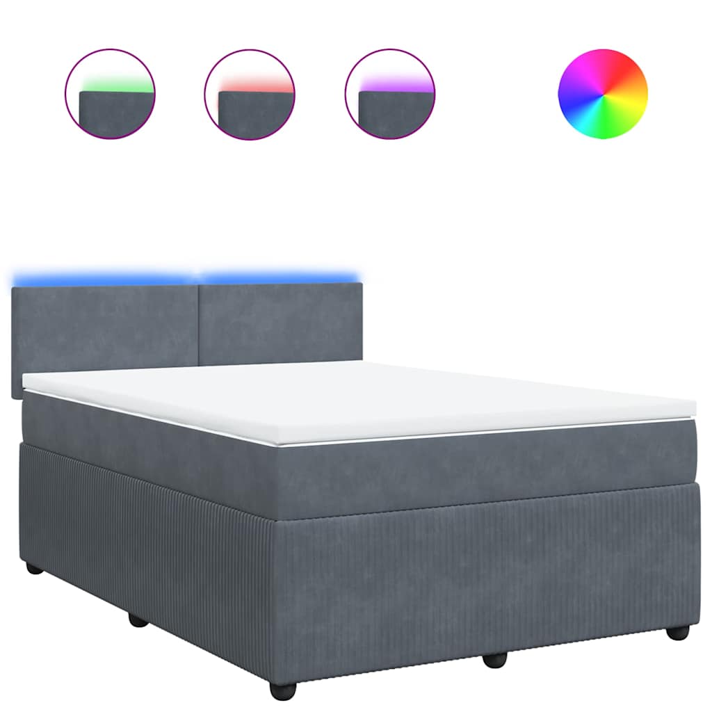 Κρεβάτι Boxspring με Στρώμα Σκούρο Γκρι 140x200 εκ. Βελούδινο - Pakobazaar