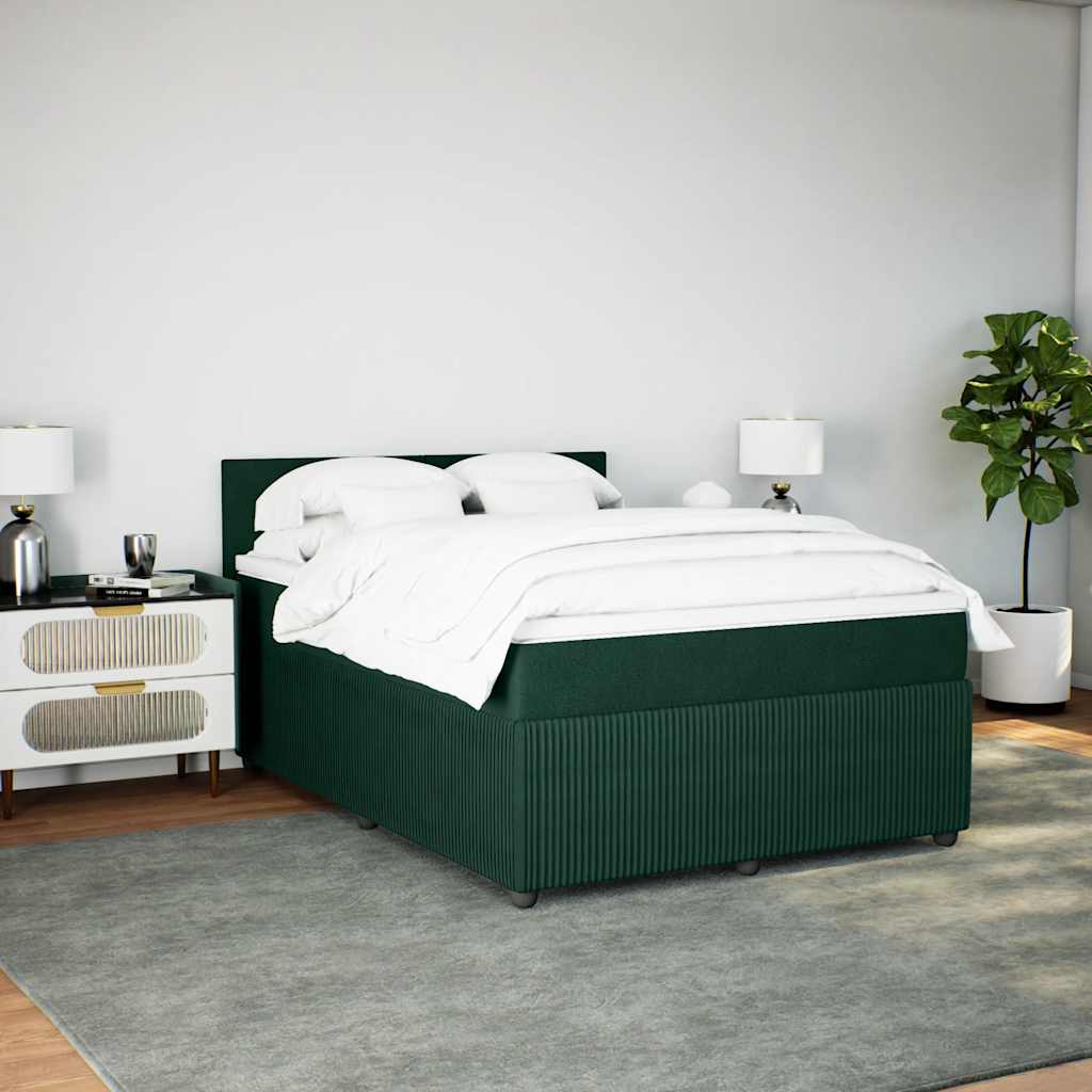Κρεβάτι Boxspring με Στρώμα Σκούρο Πράσινο 140x200εκ. Βελούδινο - Pakobazaar
