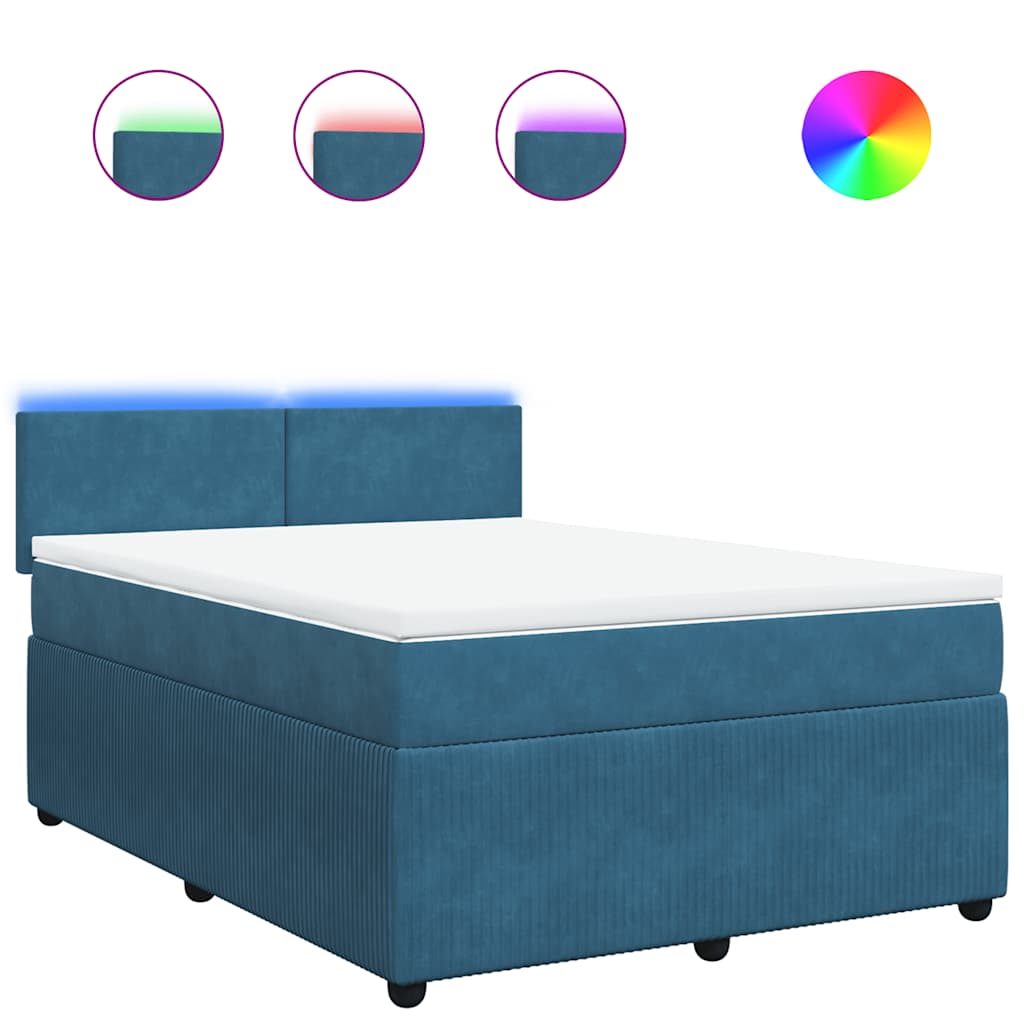 Κρεβάτι Boxspring με Στρώμα Μπλε 140x200 εκ. Βελούδινο