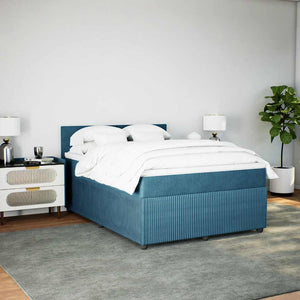 Κρεβάτι Boxspring με Στρώμα Μπλε 140x200 εκ. Βελούδινο
