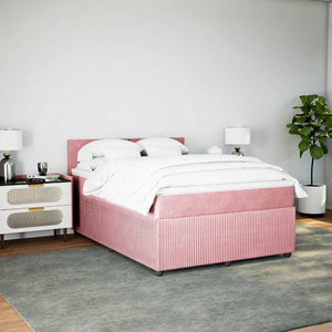 Κρεβάτι Boxspring με Στρώμα Ροζ 140x200 εκ. Βελούδινο - Pakobazaar