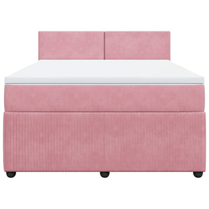 Κρεβάτι Boxspring με Στρώμα Ροζ 140x200 εκ. Βελούδινο - Pakobazaar