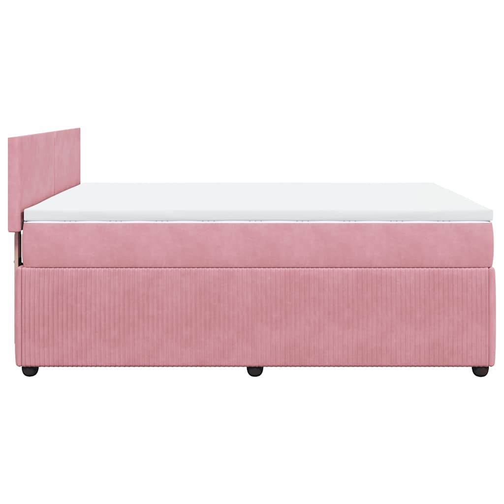 Κρεβάτι Boxspring με Στρώμα Ροζ 140x200 εκ. Βελούδινο - Pakobazaar